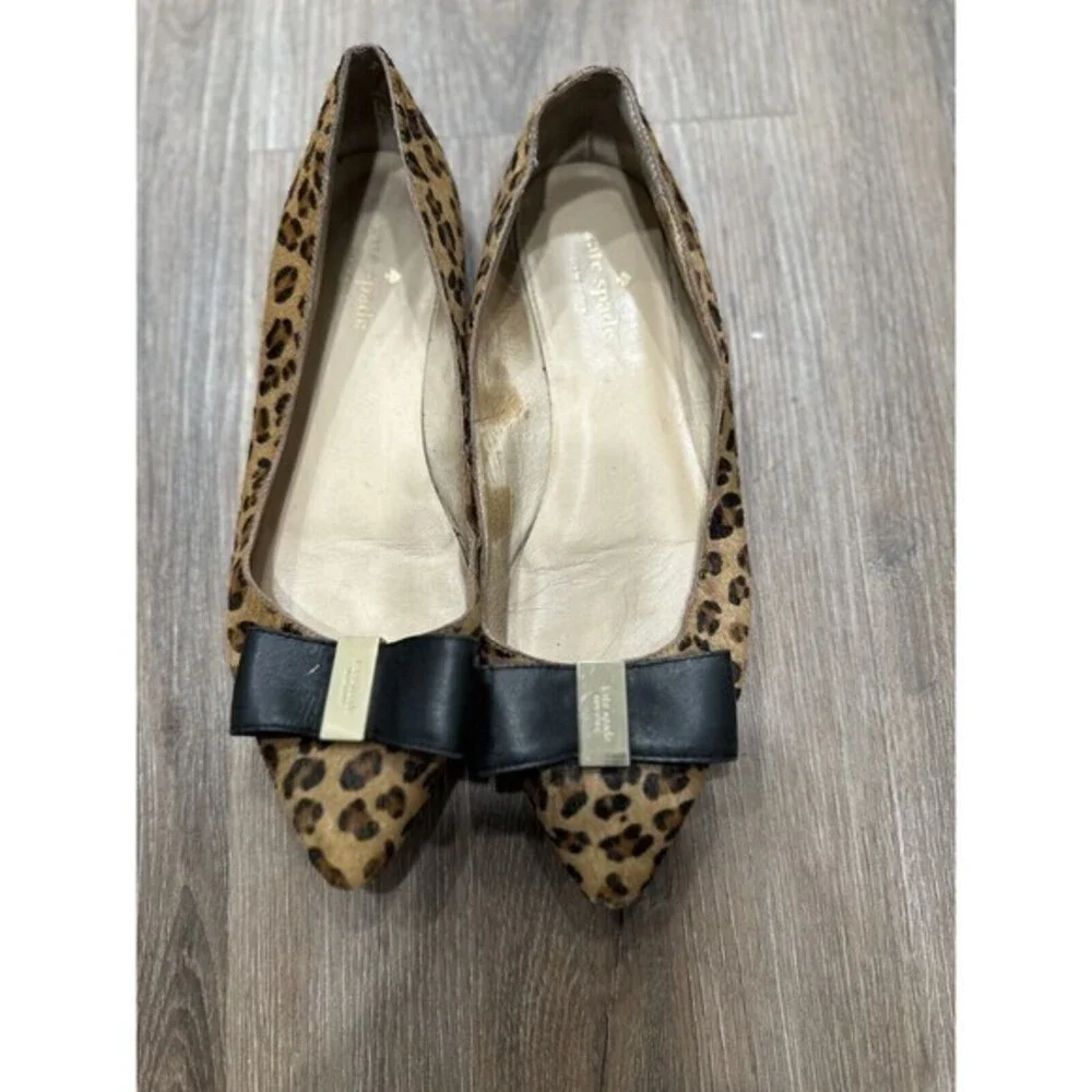 Kate Spade ‎ Calf Hair Leopard Leather Bow Flat 8 Pointed Toe Norah